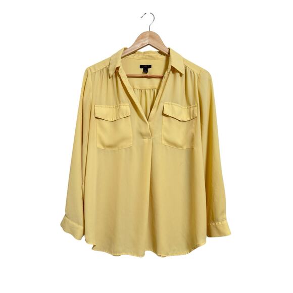 Ann Taylor Women’s Canary Yellow Collared 3/4 Sleeve Blouse Size Petite Large - Picture 1 of 11